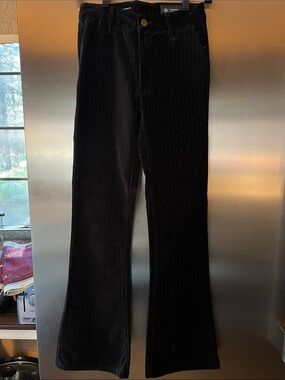 AG mid rise velvet pinstripe jean in black